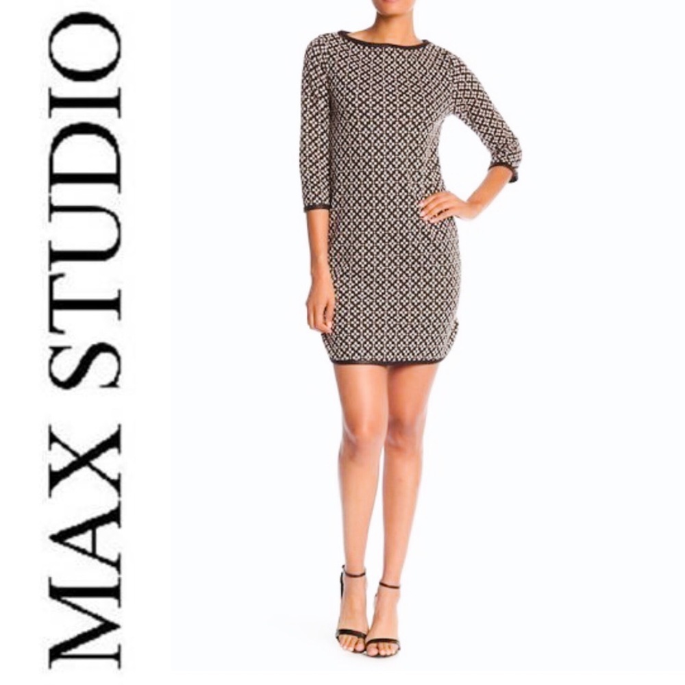Max Studio Jacquard Floral 3/4 Sleeve Dress